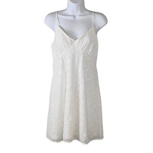 Y2K Womens Eyelet Babydoll Slip Dress Size L Spaghetti Strap Sweetheart Feminine